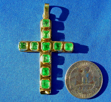 Load image into Gallery viewer, Earth Mined EMERALD Deco Cross Pendant Elegant Design Charm Solid 14k Gold