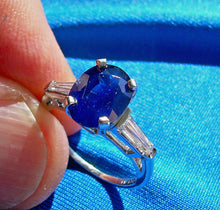 Load image into Gallery viewer, 3 Carat Earth mined Sapphire and Diamond Deco Engagement Ring Vintage Design Platinum Solitaire