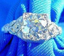 Load image into Gallery viewer, 1.53 carat Earth mined Diamond Deco Engagement Ring Antique Platinum Solitaire size 5.5