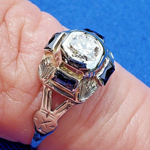 Load image into Gallery viewer, Earth mined Diamond Antique Engagement Ring Deco 18k White Gold Solitaire size 6
