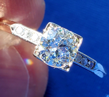 Load image into Gallery viewer, Genuine European cut Diamond Deco Engagement Ring Vintage Solitaire size 7.5