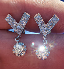 Load image into Gallery viewer, Earth mined Cushion cut Diamond Art Deco Earrings Elegant Antique Design Dangles