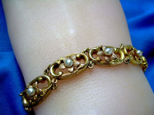 Load image into Gallery viewer, Antique Art Nouveau Gold and Pearl Bracelet Unique Deco Solid 14k 2 tone Links