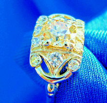 Load image into Gallery viewer, Genuine European Diamond Deco Engagement Ring Vintage Style 14k White Gold setting