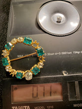 Load image into Gallery viewer, 10.2 carat Genuine Earth mined Cushion cut Diamond and Emerald Circle Deco Brooch Antique 18k Gold setting
