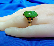 Load image into Gallery viewer, Earth mined green Jade Deco Engagement Ring Antique Hand Crafted Solitaire 14k Gold