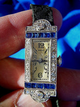 Load image into Gallery viewer, 1920s Art Deco Raymond Yard Antique Diamond Sapphire Platinum Watch