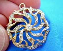 Load image into Gallery viewer, Genuine Diamond and pearl Antique Pendant Nouveau 14k Gold Floral Brooch