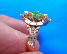 Load image into Gallery viewer, Earth mined Emerald and Pearl Antique Ring Victorian Solid 14k rose Gold Setting