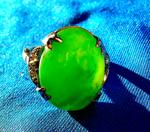 Load image into Gallery viewer, Earth Mined Green JADE Antique Engagement Ring Art Deco Diamond White Gold Setting
