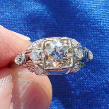 Load image into Gallery viewer, 1.15 carat Earth mine European cut Diamond Deco Engagement Ring Vintage White Gold Solitaire