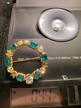 Load image into Gallery viewer, 10.2 carat Genuine Earth mined Cushion cut Diamond and Emerald Circle Deco Brooch Antique 18k Gold setting