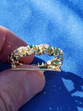 Load image into Gallery viewer, 10.2 carat Genuine Earth mined Cushion cut Diamond and Emerald Circle Deco Brooch Antique 18k Gold setting