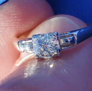 0.50 carat Genuine European cut Diamond Deco Engagement Ring Real Antique Solitaire