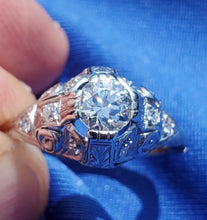 Load image into Gallery viewer, 0.70 carat Earth mined European cut Diamond Deco Engagement Ring Vintage Platinum Solitaire