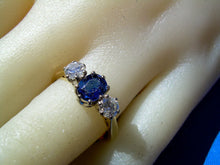 Load image into Gallery viewer, 1.12 carat Genuine Sapphire Diamond Deco Engagement Ring Vintage 14k Gold Setting