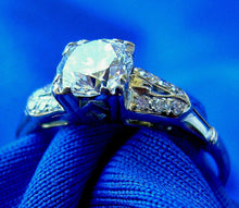 Load image into Gallery viewer, Earth mined European Diamond Deco Engagement Ring Vintage Design 14k White Gold Solitaire