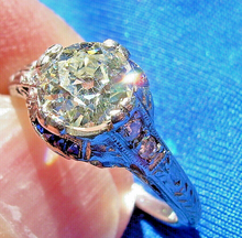 Load image into Gallery viewer, 1.29 carat European cut Diamond Deco Engagement Ring Vintage Solitaire