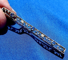 Load image into Gallery viewer, Earth mined Sapphire and Pearl Deco Brooch 14k gold Antique Geometric Design Bar Pin