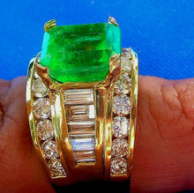 Load image into Gallery viewer, 8 carat Earth mined Emerald and Diamond Engagement Ring Vintage Style Solitaire 18k Gold