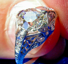 Load image into Gallery viewer, 1.55 carat Earth Mined European cut Diamond Deco Engagement Ring Antique Cushion Solitaire