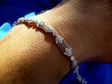 Load image into Gallery viewer, Genuine Diamond Deco Line Tennis Bracelet Elegant Vintage 18K White Gold Design