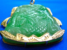 Load image into Gallery viewer, Genuine green Jade Dragon Pendant 14k Gold Deco Design Charm