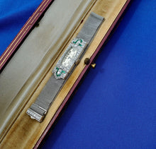 Load image into Gallery viewer, Art Deco Tiffany &amp; co Watch Rare Exciting Antique Diamond Emerald Platinum Design
