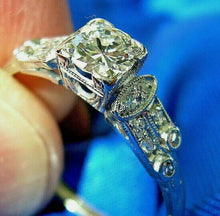 Load image into Gallery viewer, Earth mined European Diamond Art Deco Engagement Ring Antique Design Platinum Solitaire Setting