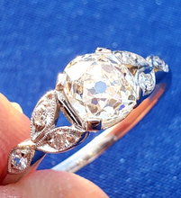 Load image into Gallery viewer, 1.33 Carat EARTH MINED Cushion Diamond Deco Engagement Ring Vintage Platinum Solitaire