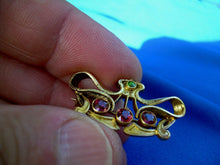 Load image into Gallery viewer, Art Deco Red Spinel Demantoid Garnet Nouveau Brooch 14k Gold Antique Pin