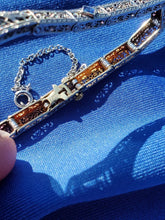 Load image into Gallery viewer, Genuine Diamond Sapphire Art Deco Antique Line Bracelet. Vintage Design Filigree Rhodium and 14k Gold Bracelet