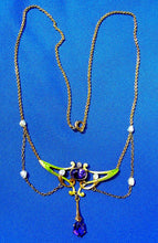 Load image into Gallery viewer, Diamond Amethyst Antique Necklace Art Deco Guilloche Enamel Krementz 14k