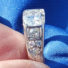Load image into Gallery viewer, 1.53 Carat Earth Mined Diamond Art Deco Engagement Ring Antique Setting 14k White Gold Size 8.25