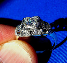 Load image into Gallery viewer, Genuine 0.64 carat European cut Diamond Deco Engagement Ring Vintage Antique Platinum Solitaire