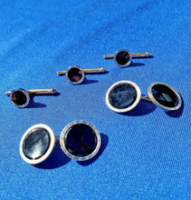 Load image into Gallery viewer, Elegant Vintage Art Deco Platinum Rim Onyx Cuff Links 14k Gold Unique Design Buttons set