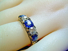 Load image into Gallery viewer, 1.24 carat Earth mined Cushion cut Diamond and Sapphire Deco Ring Antique Wedding Band 14k