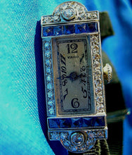 Load image into Gallery viewer, 1920s Art Deco Raymond Yard Antique Diamond Sapphire Platinum Watch