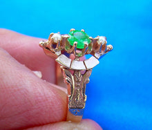 Load image into Gallery viewer, Earth mined Emerald and Pearl Antique Ring Victorian Solid 14k rose Gold Setting