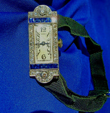 Load image into Gallery viewer, 1920s Art Deco Raymond Yard Antique Diamond Sapphire Platinum Watch
