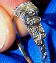 Load image into Gallery viewer, Earth mined European Diamond Art Deco Engagement Ring Antique Design Platinum Solitaire Setting