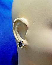 Load image into Gallery viewer, Earth mined Sapphire and Diamond Deco Design Earrings Button Studs 14k Gold