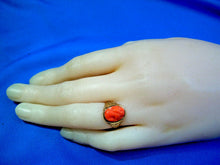 Load image into Gallery viewer, Antique Deco Mediterranean Coral Ring Victorian Engraved 10k Gold Setting SIZE 3.75