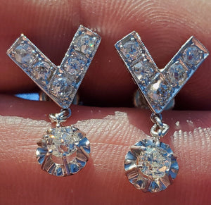 Earth mined Cushion cut Diamond Art Deco Earrings Elegant Antique Design Dangles