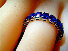 Load image into Gallery viewer, Genuine 9 carat Sapphire Wedding Band 14k White Gold Deco Eternity Anniversary Ring