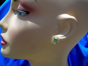 1 carat Earth mined Emerald Deco Earrings Unique Vintage Design Ear Studs 14k Gold