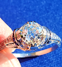Load image into Gallery viewer, 1.41 Carat Earth mined Diamond Sapphire Antique Engagement Ring European Art Deco Platinum Solitaire