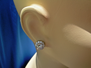 3 carat Earth mined European Diamond Earrings Antique Design Studs 14k White Gold