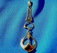 Load image into Gallery viewer, Unique Antique Art Deco Garnet and Pearl Pendant Exciting Art Nouveau 10k Gold charm