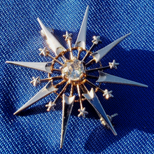 Load image into Gallery viewer, Natural Antique Cushion Diamond Deco Star Brooch Victorian 14k Rose Gold Pin